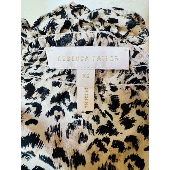 REBECCA TAYLOR $325 Leopard Cheetah 100% Silk Blouse XS Career Old Money Flowy - Picture 10 of 13